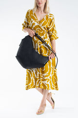 Woven Vegan Leather Large Slouchy Hobo Bag – 2-Piece Set with Matching Clutch - Black