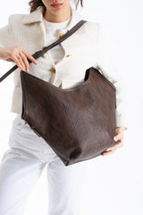 Woven Vegan Leather Large Slouchy Hobo Bag – 2-Piece Set with Matching Clutch - Brown