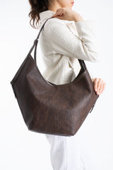 Woven Vegan Leather Large Slouchy Hobo Bag – 2-Piece Set with Matching Clutch - Brown