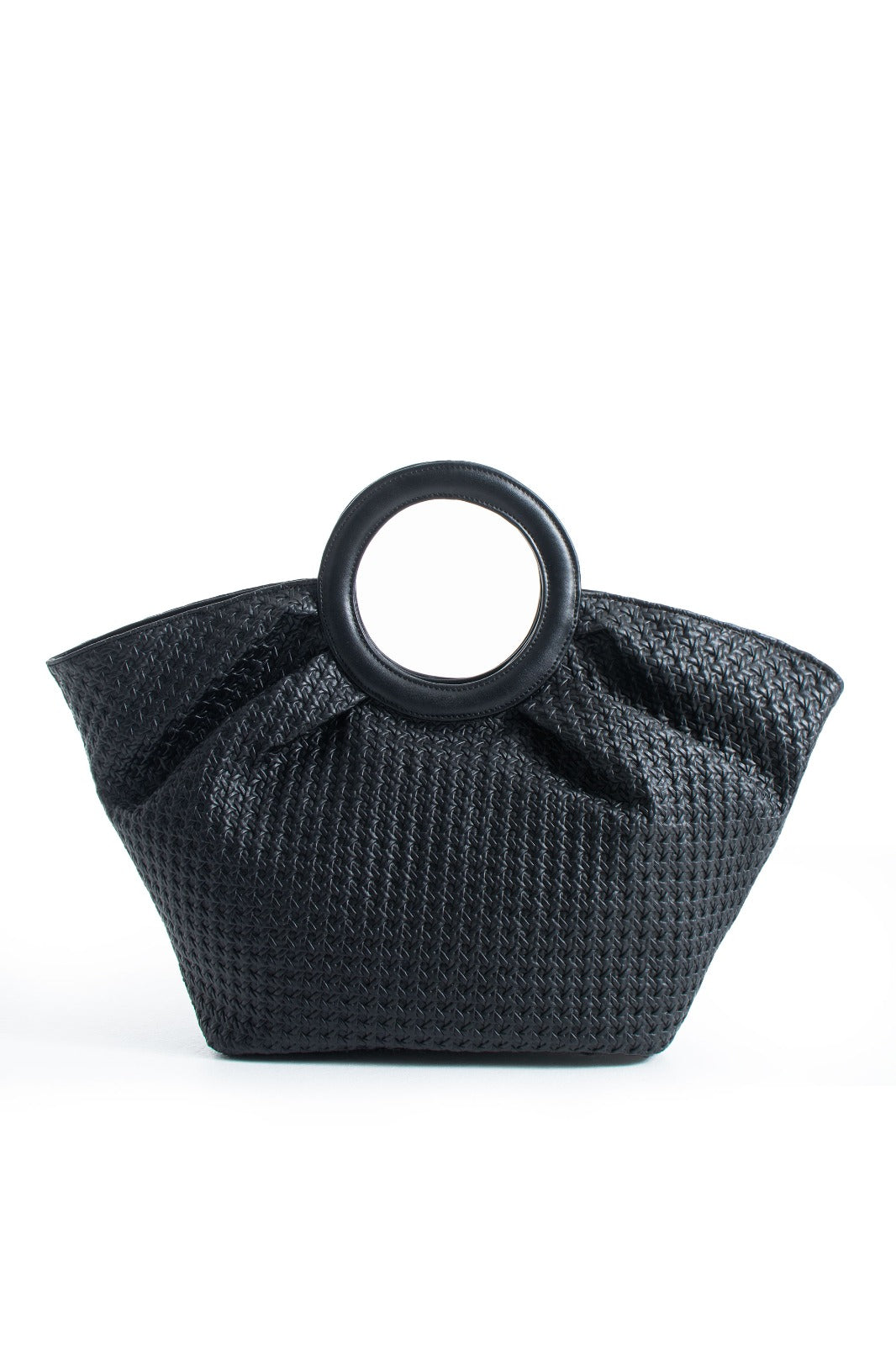 Woven  Pu Leather Top Handle Tote Bag with Adjustable  Crossbody Strap - Black