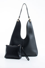 Hobo Shoulder Bag for Women with Matching Zip Pouch, 2PCS - Black