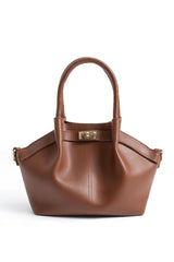 Pu Leather Top Handle Crossbody Bag with Twist Lock Detail - Tan