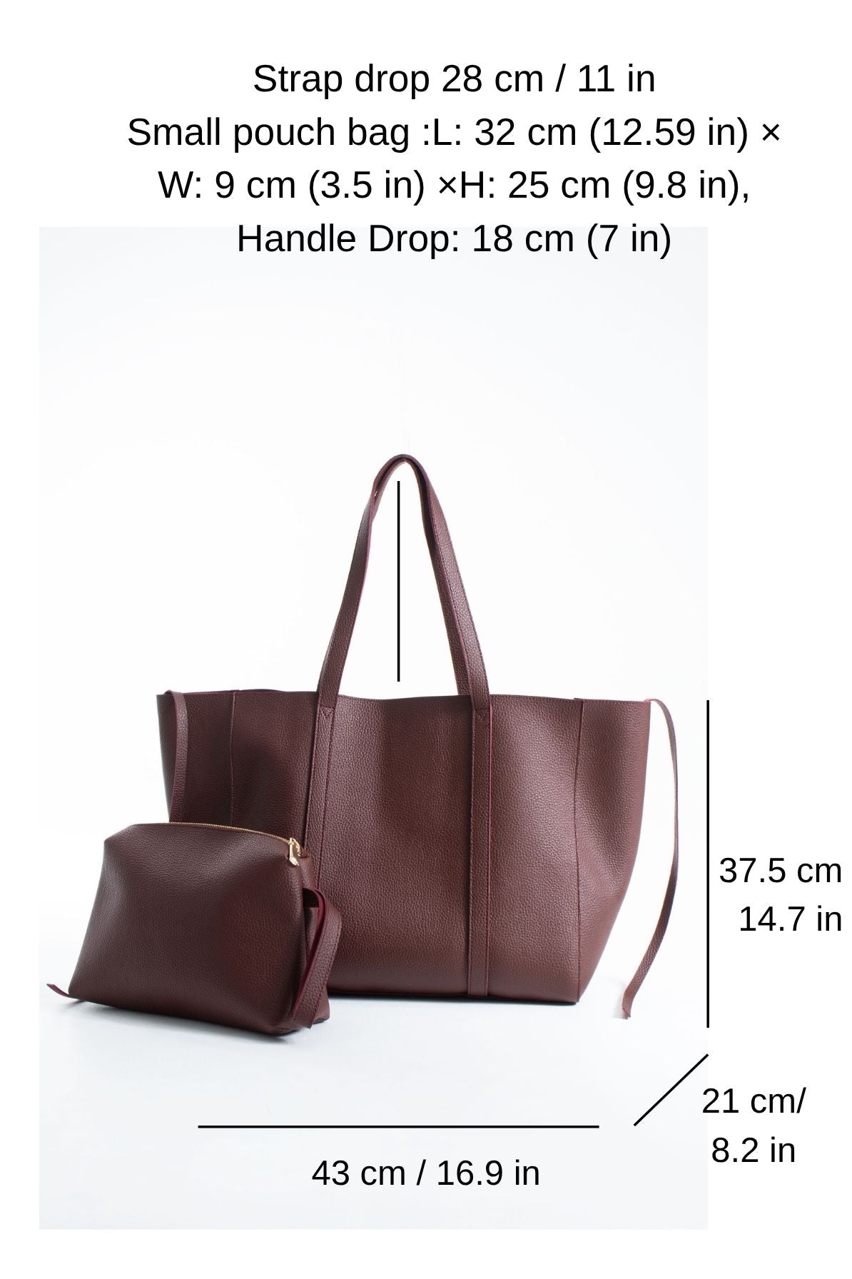 Pu Leather Weekend Bag - 2 Pcs Set - Burgundy