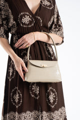 Croc Pu Flap Shoulder Bag - Beige
