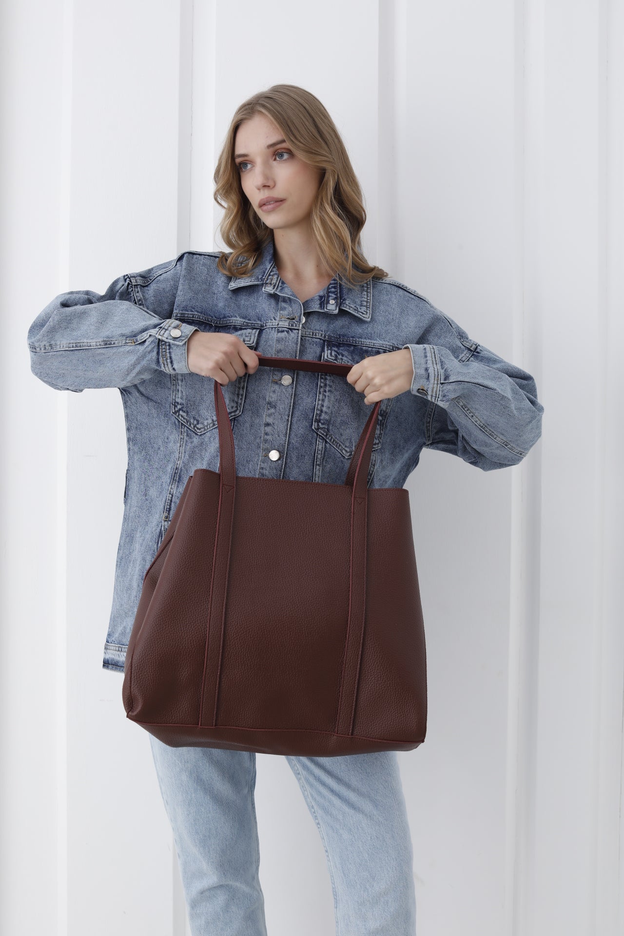 Pu Leather Weekend Bag - 2 Pcs Set - Burgundy