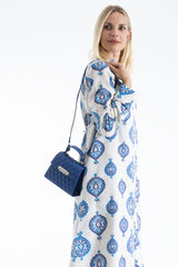 Women’s Linen Blend Ornamental Print Midi Shirt Dress