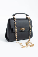 Pu Leather Top Handle Satchel Crossbody Bag - Black