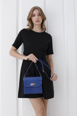 Croc Pu Leather Crossbody Bag - Blue