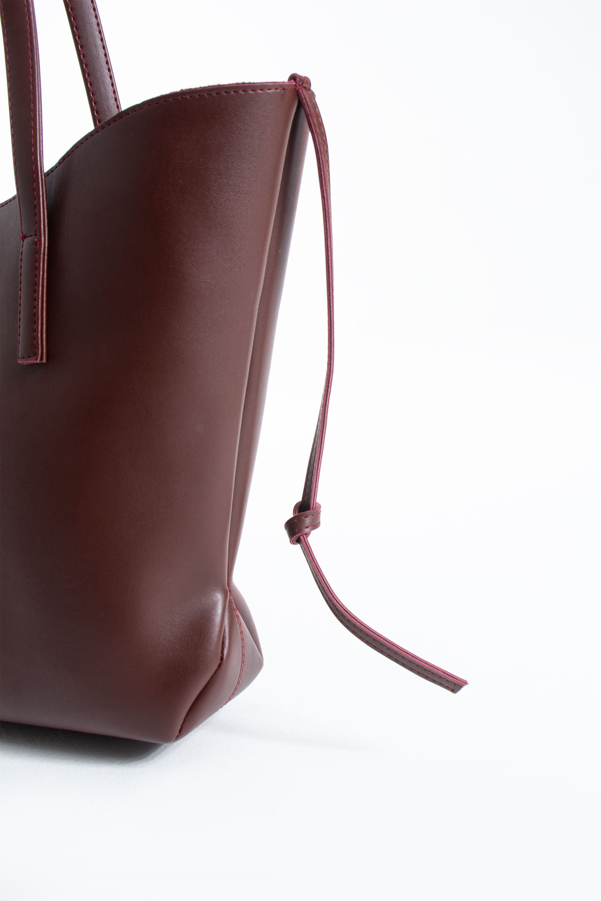 Pu Leather Large Tote Bag with Matching Zipper Pouch  2PCS Set - Burgundy