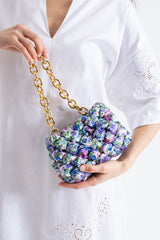 Floral Quilted Shoulder Grab  Bag with Gold Chain Strap - Multi