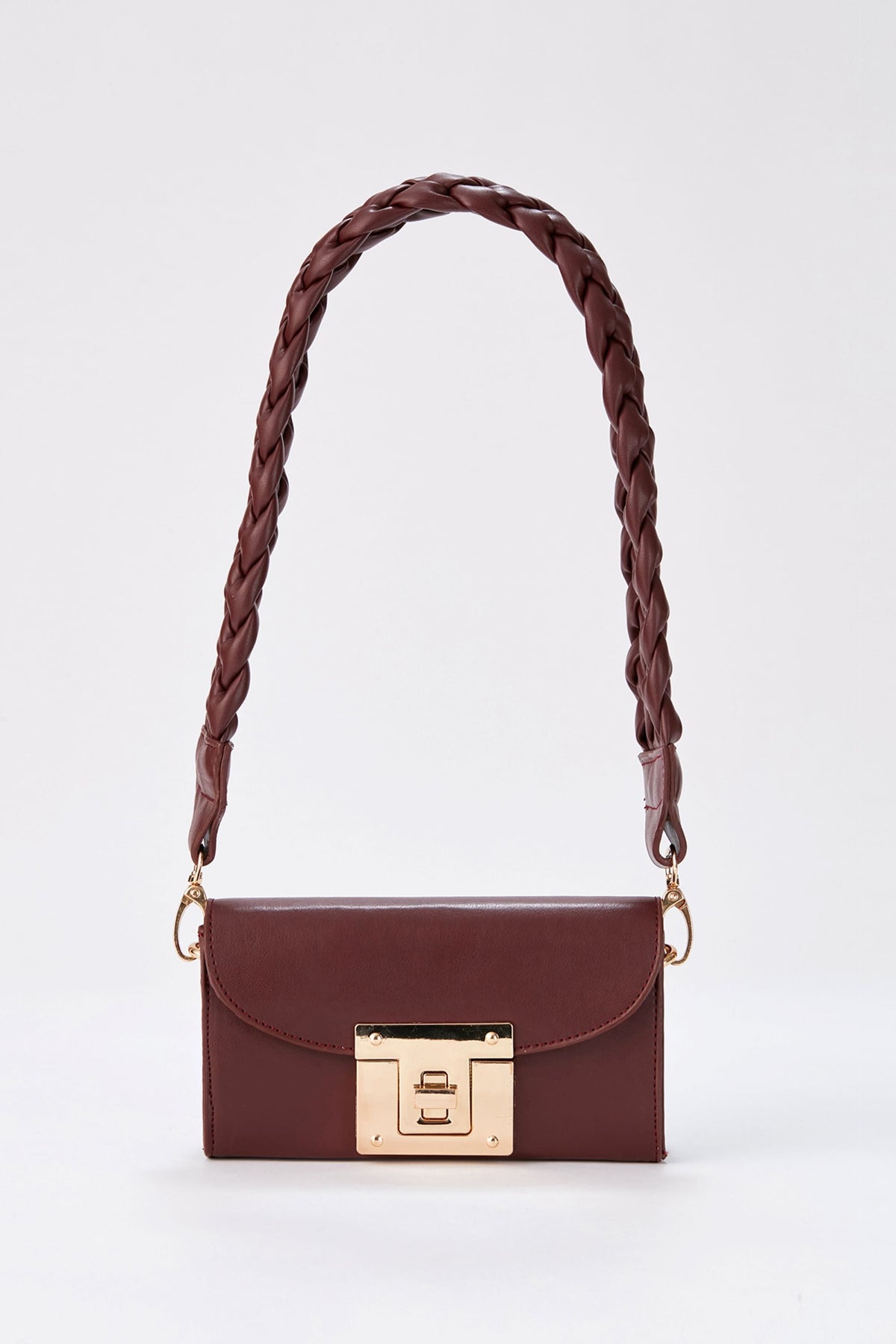 Mini Shoulder Bag With Chuncky Braided Strap - Burgundy