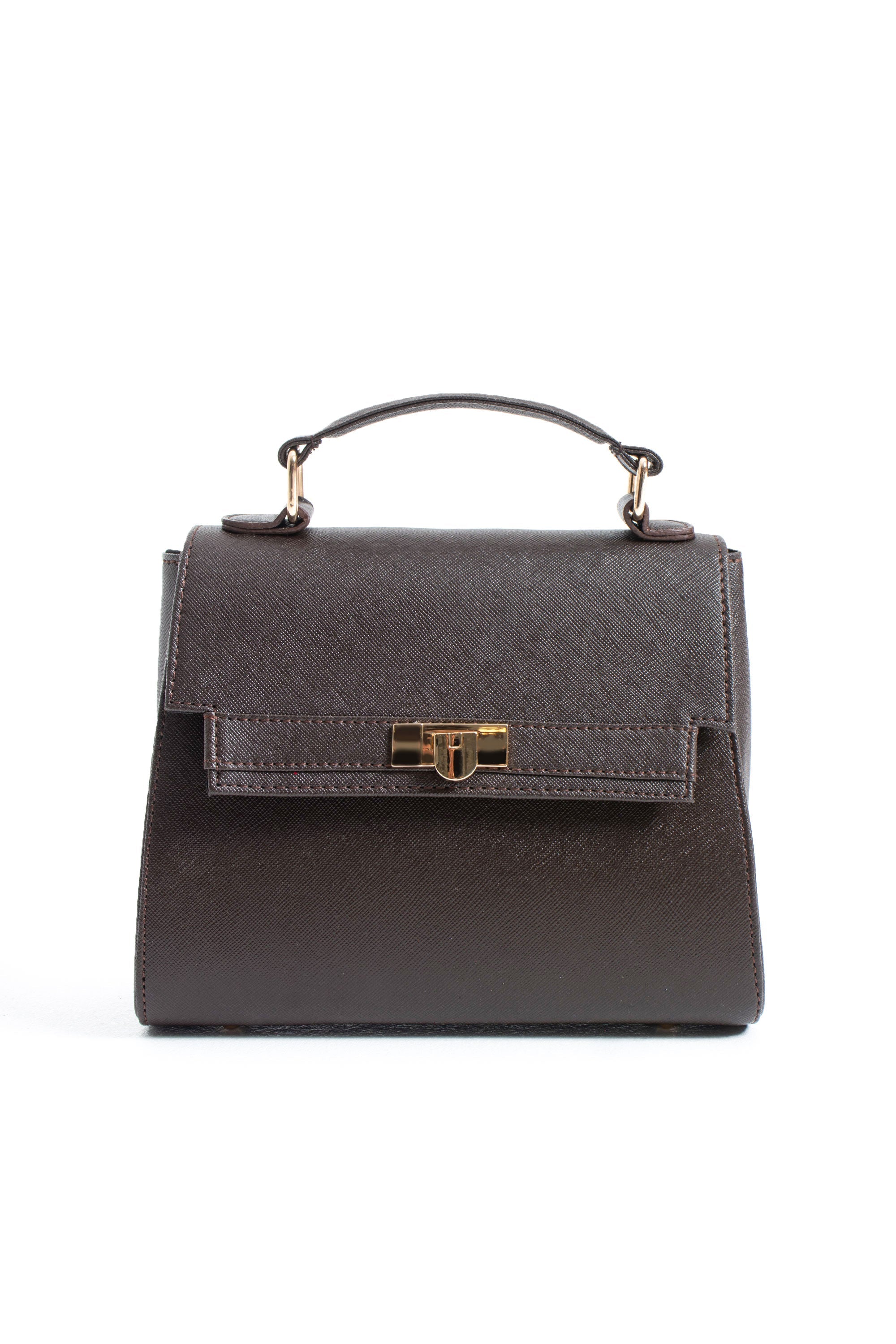 Pu Leather Top Handle Satchel Crossbody Bag - Brown