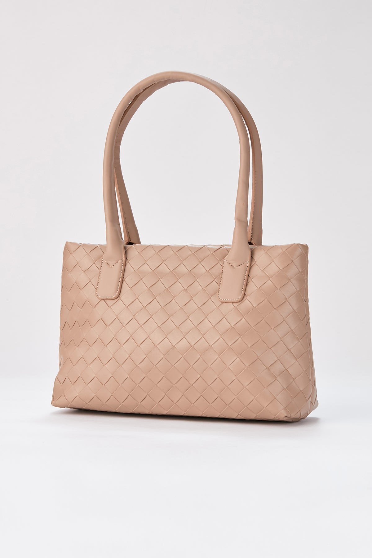 Braided Pu Leather Shoulder Bag - Beige