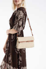 Woven Pu Leather Flap Closure Wristlet & Clutch&Crossbody  3-in-1 - Cream