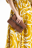 Woven Pu Leather Flap Closure Wristlet & Clutch&Crossbody  3-in-1 - Tan