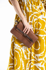 Woven Pu Leather Flap Closure Wristlet & Clutch&Crossbody  3-in-1 - Tan