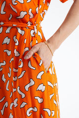 Womens Abstract Print Midi Shirt Dress