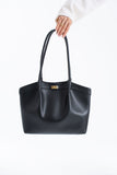 Large PU Leather Shopper Tote Bag with Matching Pouch - Black
