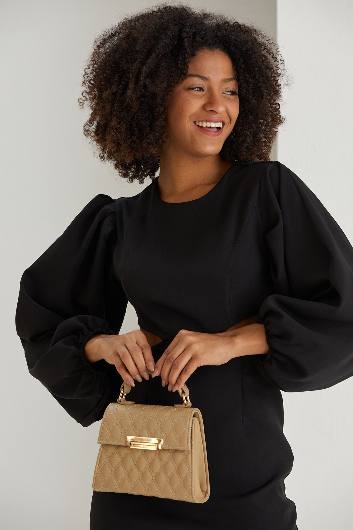 Plant Based Leather Top Handle Crossbody Bag - Beige