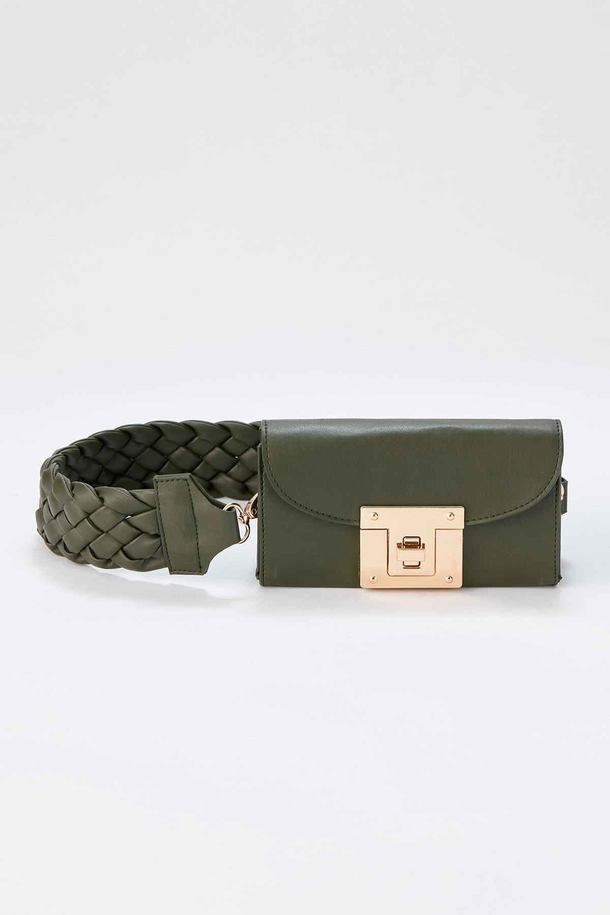 Mini Shoulder Bag With Chuncky Braided Strap - Khaki