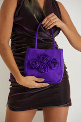 Floral Satin Handbag with Detachable Crossbody Strap - Purple