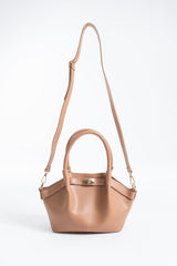 Pu Leather Top Handle Crossbody Bag with Twist Lock Detail - Nude