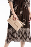 Crinkle Patent Flap Closure Wristlet & Clutc&Crossbody  3-in-1 Handbag - Beige