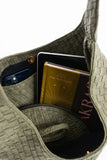 Woven Suede Slouchy Tote Bag with Matching Zipper Pouch 2PCS Set - Khaki