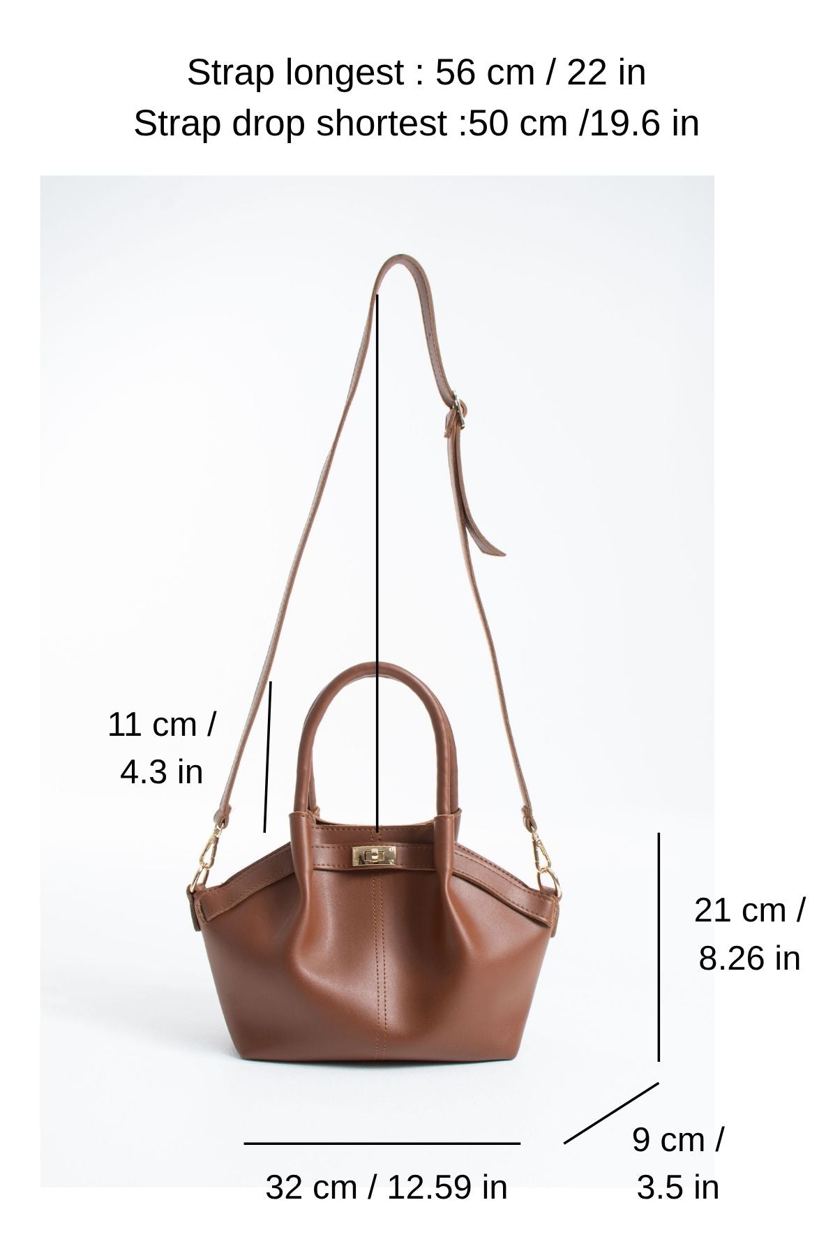 Pu Leather Top Handle Crossbody Bag with Twist Lock Detail - Tan