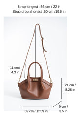 Pu Leather Top Handle Crossbody Bag with Twist Lock Detail - Tan