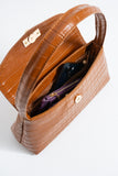 Croc Pu Flap Shoulder Bag - Tan