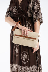 Woven Pu Leather Flap Closure Wristlet & Clutch&Crossbody  3-in-1 - Cream