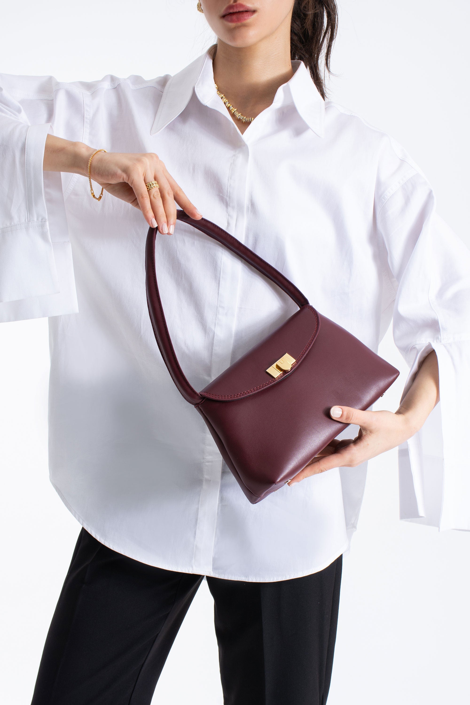 Pu Leather Flap Shoulder Bag - Burgundy