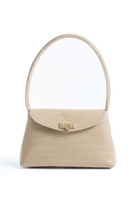 Croc Pu Flap Shoulder Bag - Beige