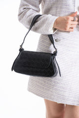 Braided Pu Leather Adjustable Strap Shoulder Bag - Black