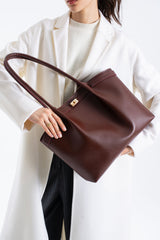 Large PU Leather Shopper Tote Bag with Matching Pouch - Burgundy