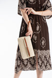 Woven Pu Leather Flap Closure Wristlet & Clutch&Crossbody  3-in-1 - Cream