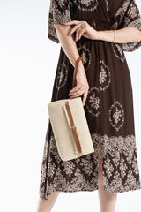Woven Pu Leather Flap Closure Wristlet & Clutch&Crossbody  3-in-1 - Cream