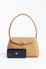 Pu Leather Flap Shoulder Bag - Nude