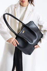 Large PU Leather Shopper Tote Bag with Matching Pouch - Black