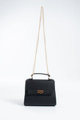 Pu Leather Top Handle Satchel Crossbody Bag - Black