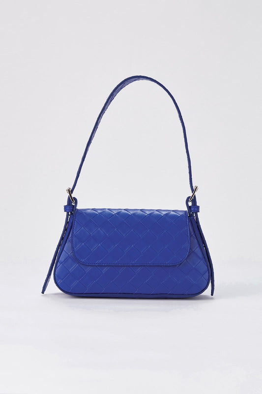 Braided Pu Leather Adjustable Strap Shoulder Bag - Dark Blue