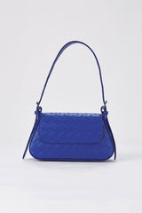 Braided Pu Leather Adjustable Strap Shoulder Bag - Dark Blue