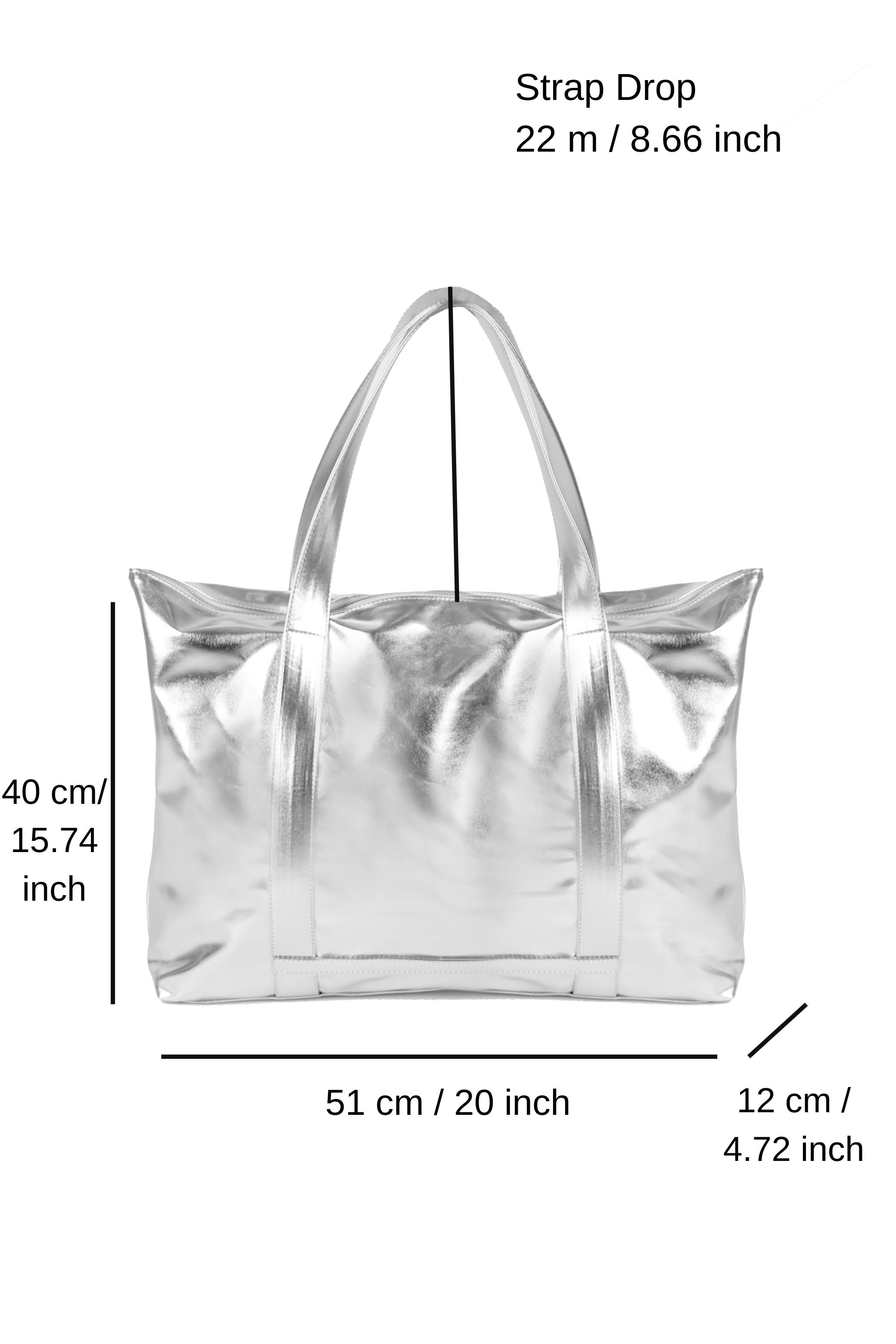 Metallic Finish Pu Leather Weekend Bag - Silver