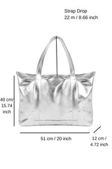 Metallic Finish Pu Leather Weekend Bag - Silver