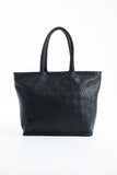 Woven Pu Leather Tote Bag with Matching Zipper Pouch 2PCS Set - Black