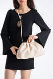 Textured Pu Leather Large  Pouch Bag with Detachable Crossbody Strap - Cream