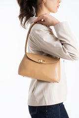 Pu Leather Flap Shoulder Bag - Nude
