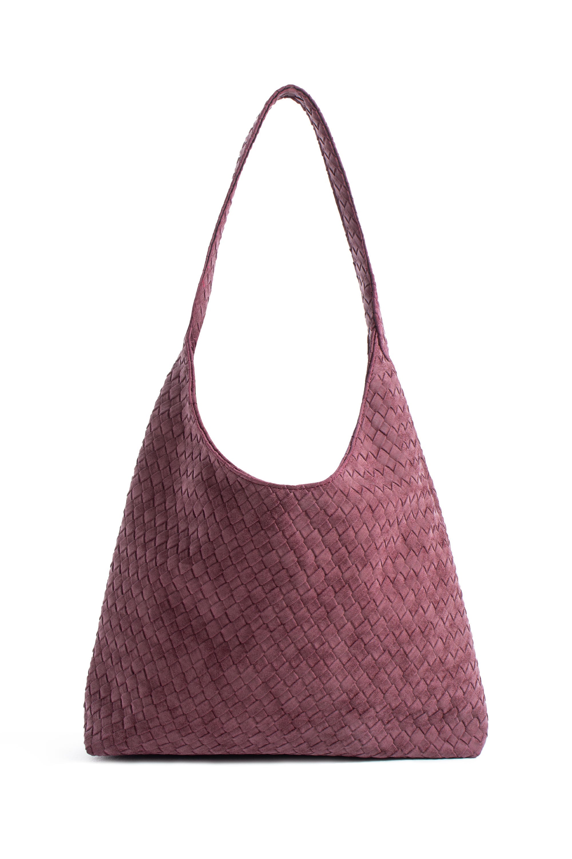 Woven Suede Slouchy Tote Bag with Matching Zipper Pouch 2PCS Set - Burgundy