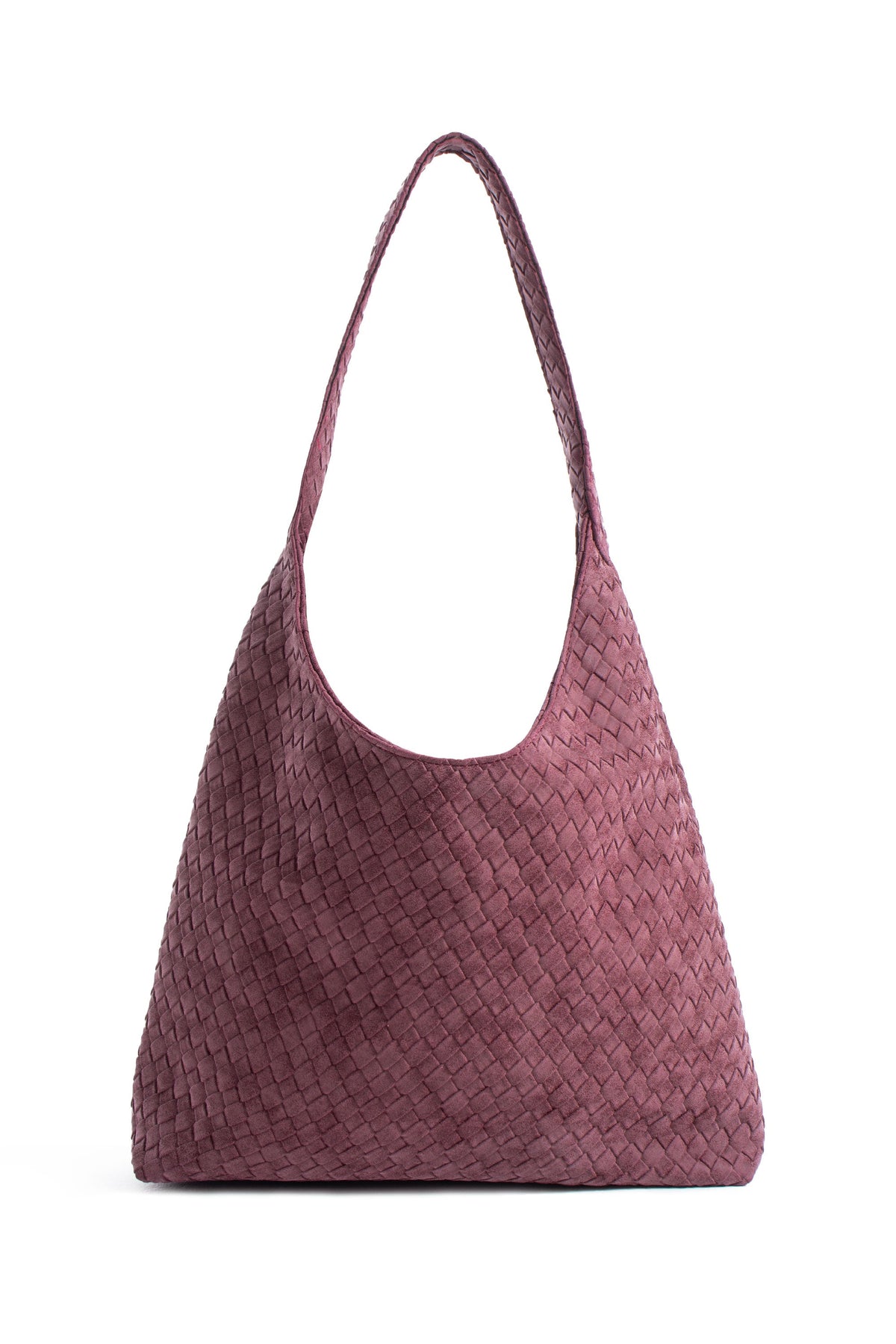 Woven Suede Slouchy Tote Bag with Matching Zipper Pouch 2PCS Set - Burgundy